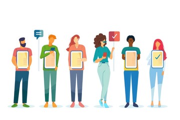 Obraz premium Group of people holding signs, ideal for protest or demonstration concept