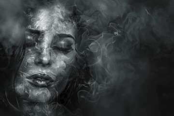 A woman with smoke emitting from her face, suitable for concepts related to pollution or health issues