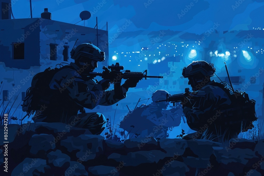 Poster image of two soldiers standing side by side. suitable for military and teamwork concepts
