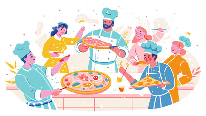 Cheerful Group Enjoying a Pizza Party Celebration