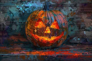 A Halloween pumpkin with a glowing face, perfect for spooky themed designs