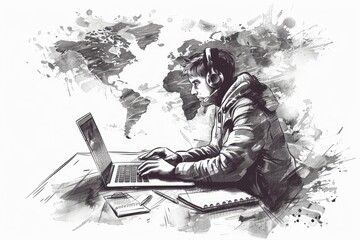 A person sitting at a desk with a laptop, suitable for business concepts