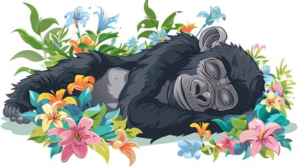 gorilla with flowers on a white background