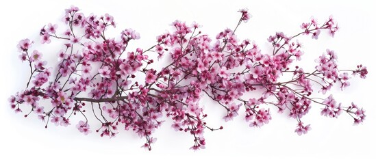 Creative arrangement of a blooming cherry tree in spring, featuring pink Sakura flowers in a nature-themed design element. Displayed from a top view perspective.