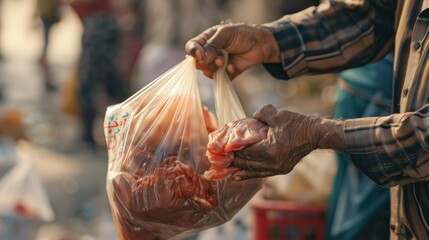 A man holding a bag of food, perfect for food delivery services