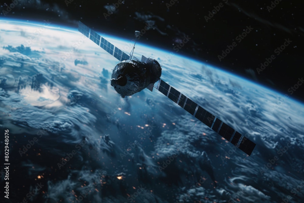 Aufkleber A futuristic space station floating in the vastness of outer space. Ideal for science fiction or space exploration concepts