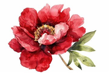 Vibrant watercolor painting of a red flower. Perfect for floral decorations