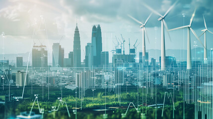 wind turbines in a city, concept for renewable energies, created with generative AI technology