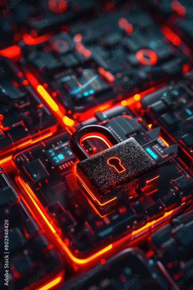 Aufkleber Close up of a padlock on a computer keyboard. Suitable for cybersecurity concepts