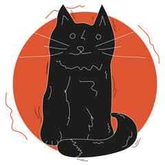 Doodle design t-shirt print with Simple Brutalism black cat isolated white background. Minimalist vector aesthetic can used postcard, poster cover design. Hand Drawn Kitty