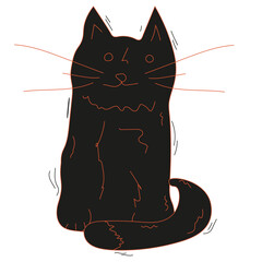 Vector Doodle Cat isolated white background. Simple black Cordel style Cat. Playful Vector can used t-shirt print, card cover design. Editable stroke.