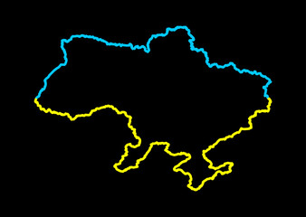 Ukrainian patriotism. Abstraction with Ukrainian symbols. The borders of Ukraine are a line.