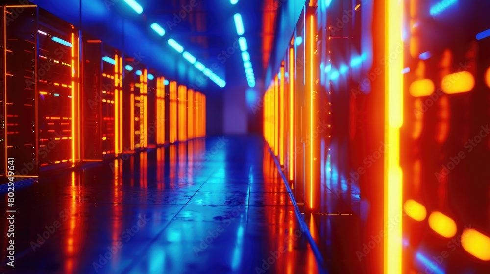 Aufkleber A row of servers in a data center. Ideal for technology and network concepts