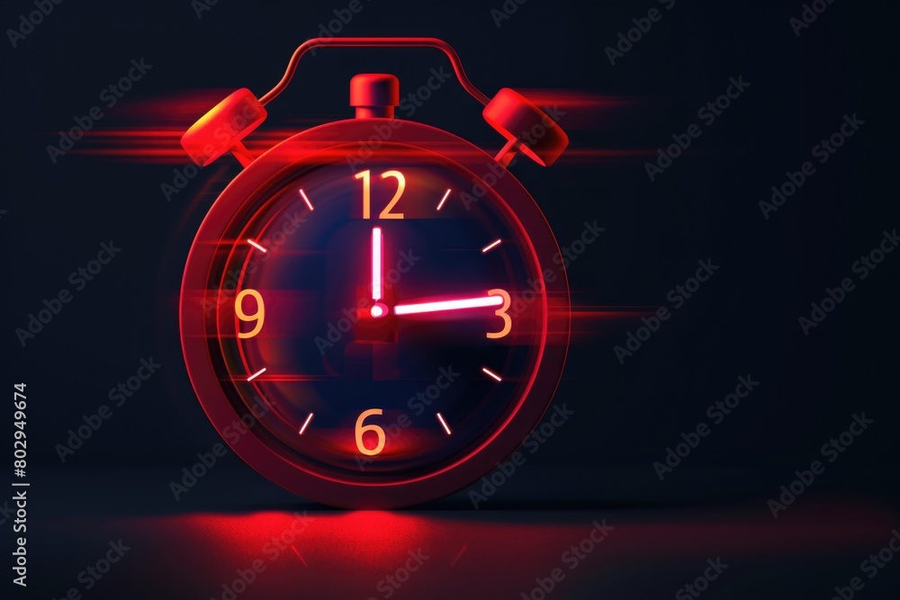 Poster a red alarm clock against a black background. perfect for time management concepts