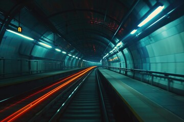 A train traveling through a tunnel next to a platform. Ideal for transportation and travel concepts