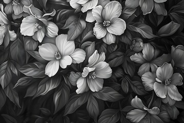 Whispers of flowers, shadows and light intertwine in grayscale harmony.