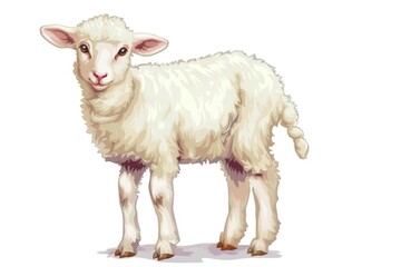 Fototapeta premium A single white sheep standing in front of a plain white background. Suitable for various design projects