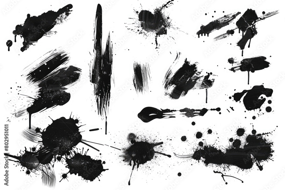 Poster various ink splatters on a white background. perfect for graphic design projects