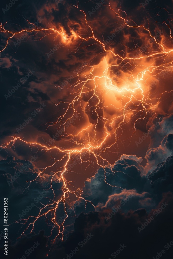 Poster a dramatic image of a lightning storm in the sky. perfect for weather-related designs
