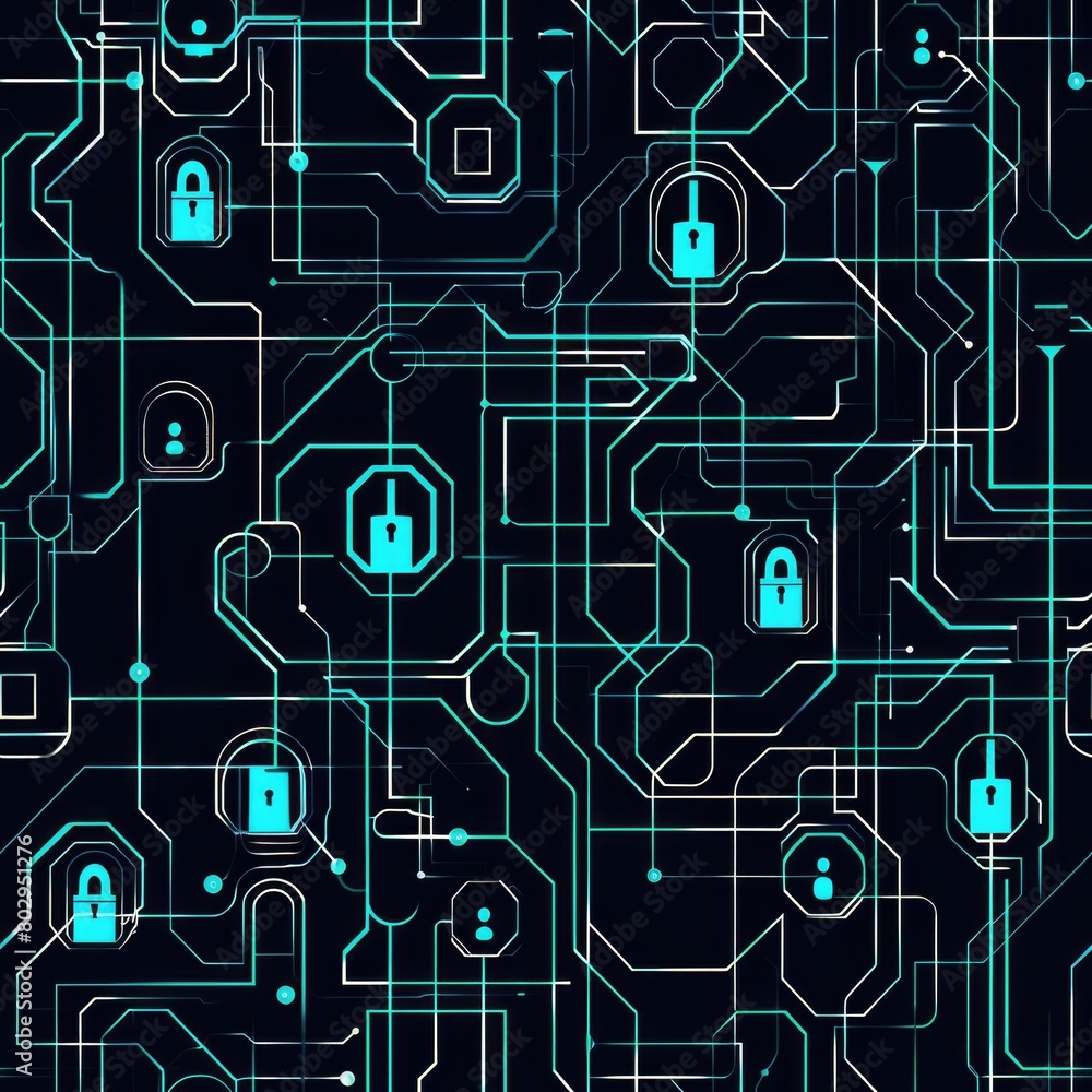Aufkleber A computer circuit with a lock symbol, perfect for cybersecurity concepts