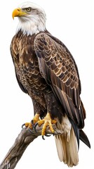 Obraz premium A perched bald eagle scanning for fish over a large lake, The background will be pure white, facilitating easy background removal for further use