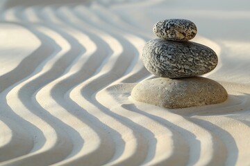 Zen garden with raked sand and a single stone