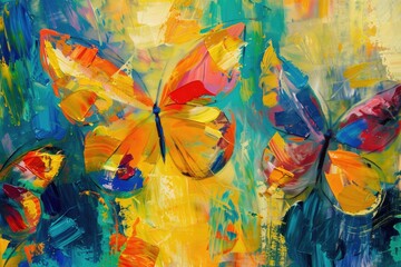 A vibrant painting of colorful butterflies. Perfect for nature lovers and interior decoration