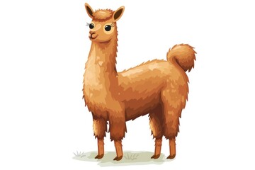 Cute cartoon llama standing in a field, suitable for children's books or educational materials