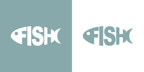 Logo con palabra Fish con forma de silueta de pez