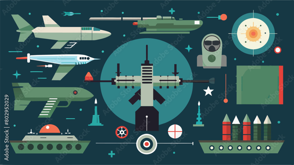 Poster a display of advanced weaponry used by the military with expert explanations and demonstrations of t