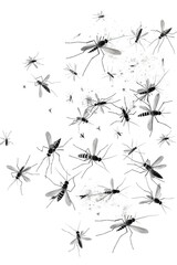 Group of mosquitos flying in the air, suitable for pest control or insect research concepts