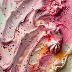 visualizing ice cream in an abstract and dynamic composition, glitter and glamour