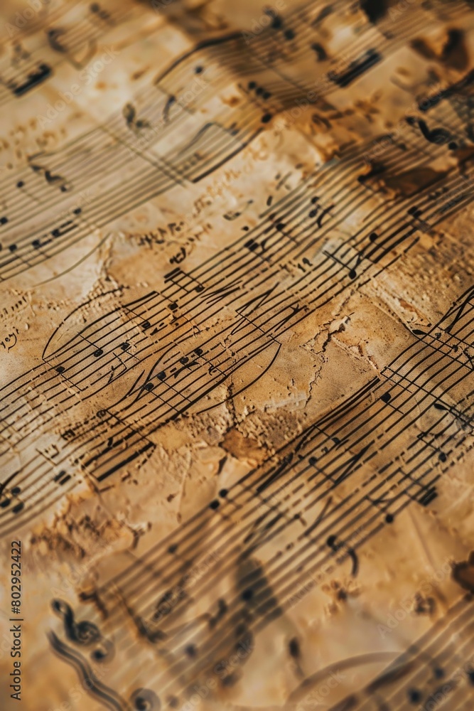 Poster close up of a sheet of music on a table, perfect for music related projects