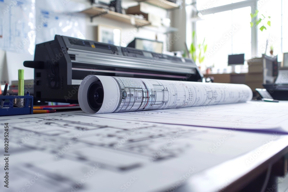 Poster a roll of paper on a table, suitable for office or craft projects