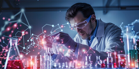 Naklejka premium Digital Frontiers: Scientists Engaged in Cutting-Edge Research at the Laboratory with Advanced Digital Technologies