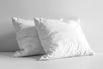 Two white pillows on a white table, suitable for home decor