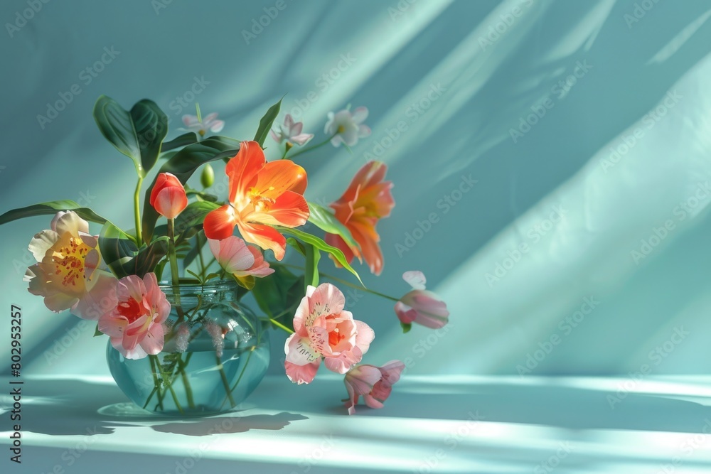 Poster a vase filled with flowers on a table, suitable for various design projects
