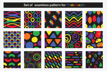 Set of colorful seamless pattern. Abstract fabric pattern for Pride month.