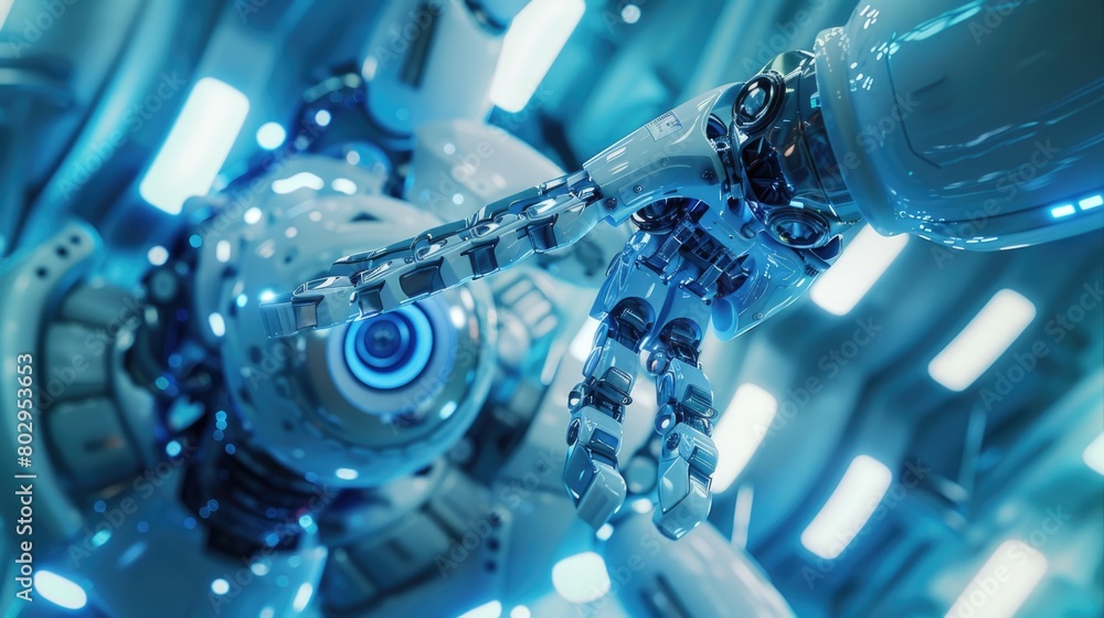 Poster detailed close up of a robot's arm, perfect for technology concepts