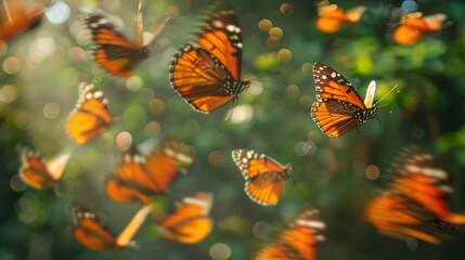 A beautiful scene of butterflies flying in the air. Perfect for nature and wildlife concepts