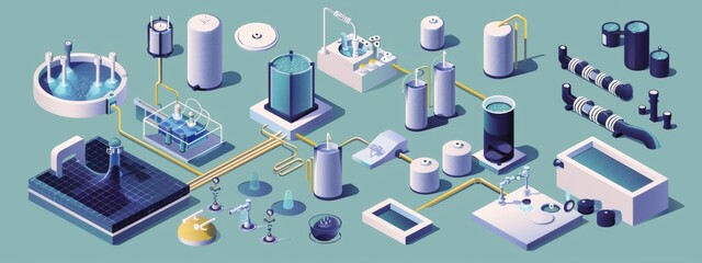 Obraz premium Diagrams illustrating the stages of the water purification process