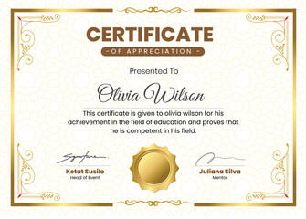 Golden Elegant Modern Certificate of Appreciation Design Vector