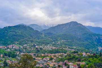 Landscape of Lake Como with views of the lake surface and majestic mountains