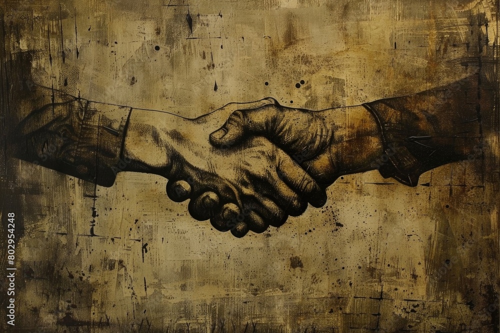 Poster A realistic painting of a handshake. Suitable for business concepts