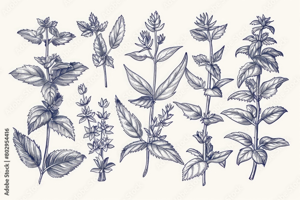 Poster collection of different plants on a plain white backdrop. ideal for botanical presentations