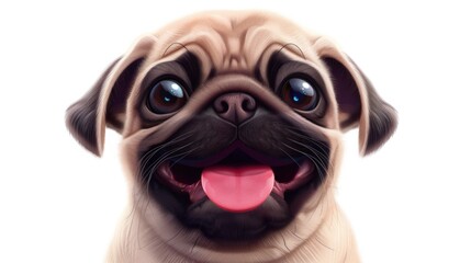 A playful cartoon pug dog sticking out its tongue, suitable for pet-related designs