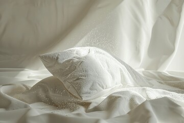 Obraz premium A white pillow on a bed, suitable for home decor