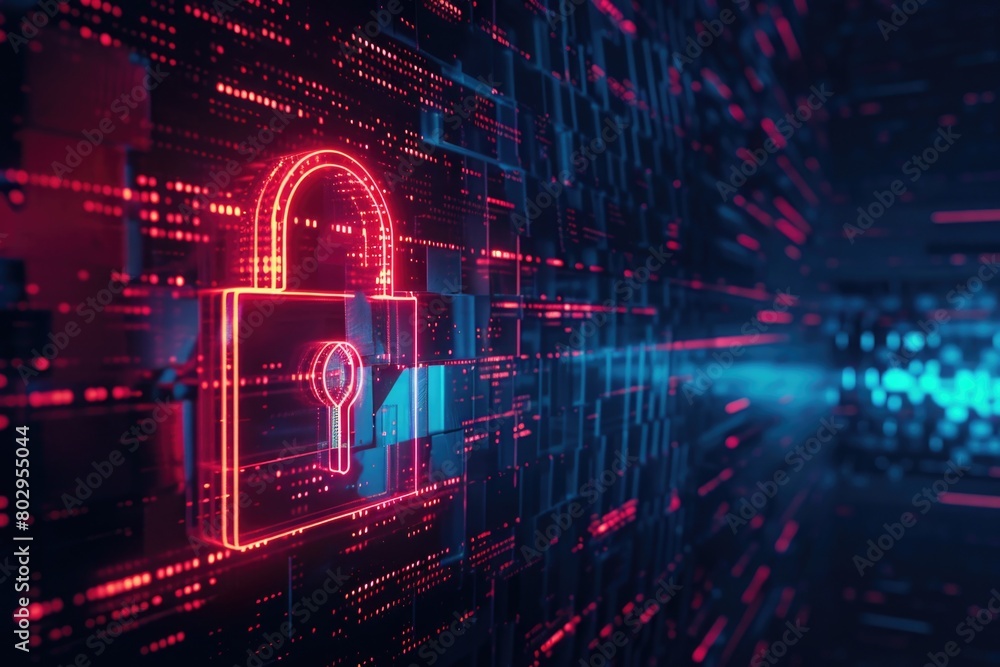 Poster Illuminated padlock on a digital backdrop, suitable for cybersecurity concepts
