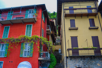 Italy, Varenna, 22.04.2024: Colorful town on Lake Como with small houses and narrow streets