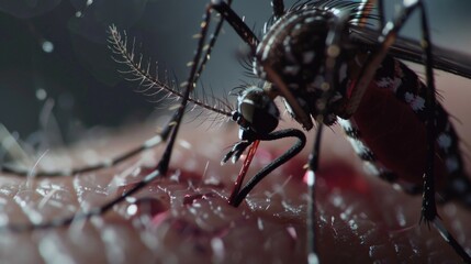 Detailed shot of a mosquito on a person's skin, ideal for illustrating insect bites